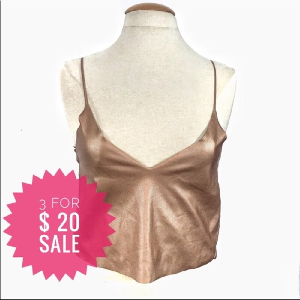 Zara gold rose faux leather crop top Sz Xs